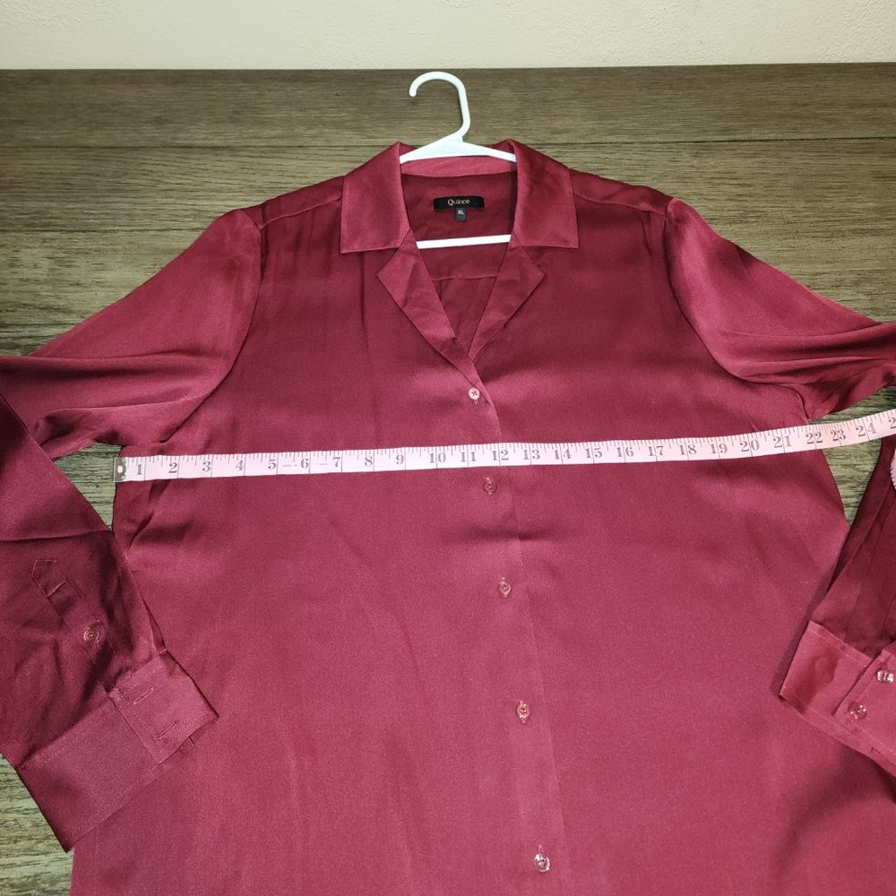 Quince Washable Stretch Silk Notch Collar Blouse NWT Burgundy XL - Picture 3 of 7